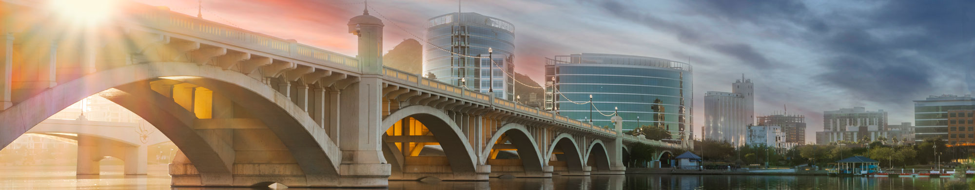 The Mill Avenue Bridge in Tempe, Arizona, as seen from Tempe Town Lake below.