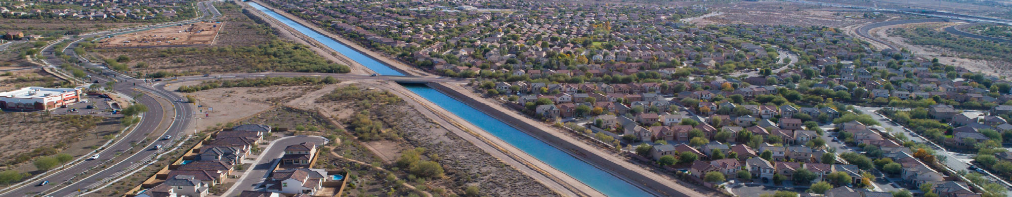 An aerial view of an SRP-managed canal that helps deliver water to the Valley.