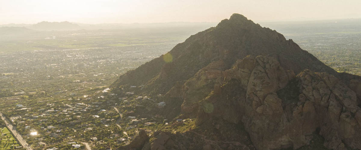 Overhead of Camelback Mountain in Phoenix, Arizona.