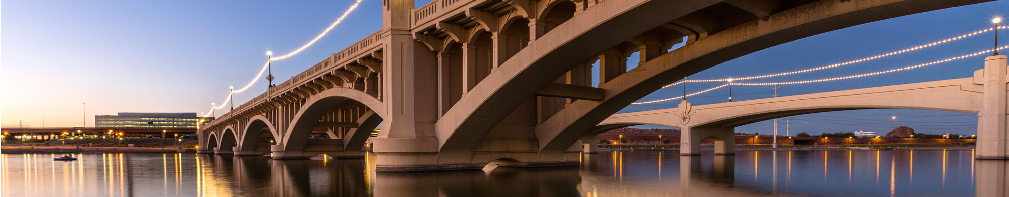 Looking up at the Mill Avenue Bridge in Tempe, Arizona.