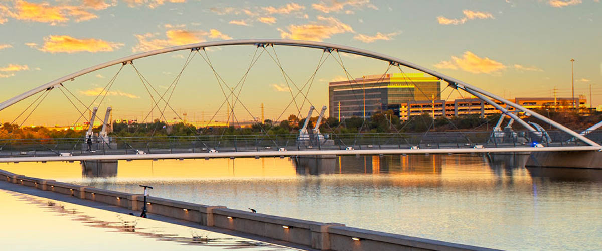 Traffic and buildings in the greater Phoenix area, home to Benchmark Electronics.