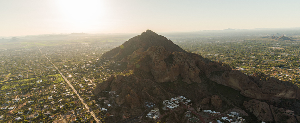 An aerial view of Camelback Mountain located in Phoenix, Arizona.